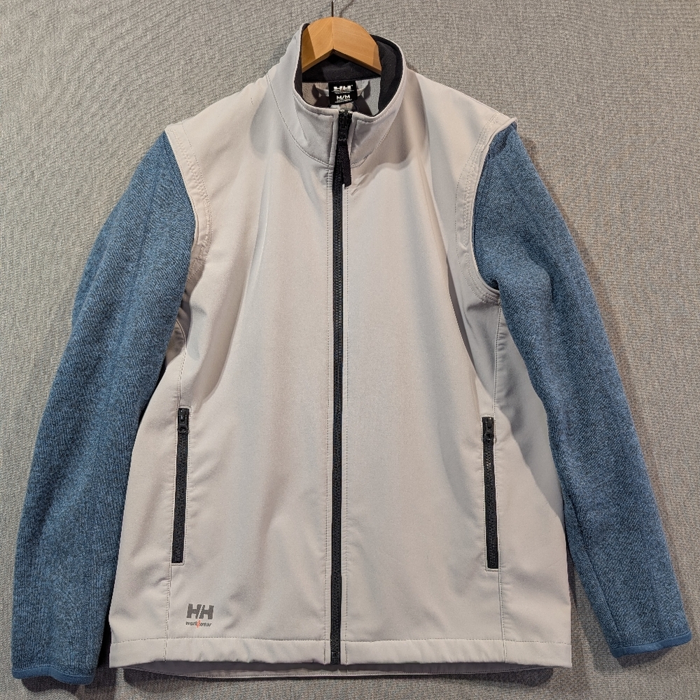 Helly Hansen Workwear Jacket Men's Medium Gray Blue Knit Sleeves